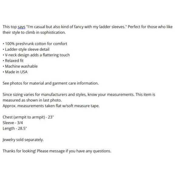 Sea Breeze Cotton Top Womens Size Medium Ladder Sleeve V-Neck Casual Relaxed - Picture 8 of 9